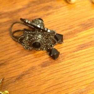 Black stone clip back earrings